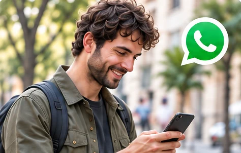 Un chico comparte su perfil profesional por WhatsApp desde el móvil