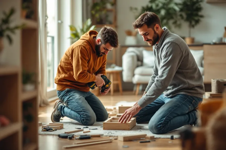 Montando una estantería de madera con un atornillador