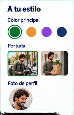 Panel A tu estilo para elegir el color principal, la portada y la foto de perfil