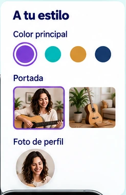 Panel A tu estilo para elegir el color principal, la portada y la foto de perfil